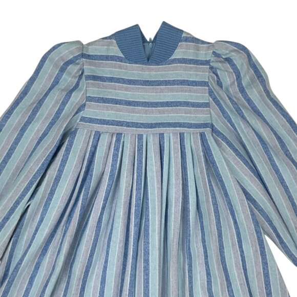 Petit Diable Girls Vintage Flannel Dress 10 Years Old Long Sleeve Blue - Picture 6 of 11